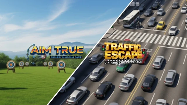 Aim True - VR Archery Shooting Game | Traffic Escape - VR Road Crossing Game cover