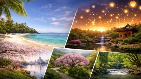 VR Relaxing Meditation Bundle: Thailand Beach Lantern Festival Japanese Garden cover